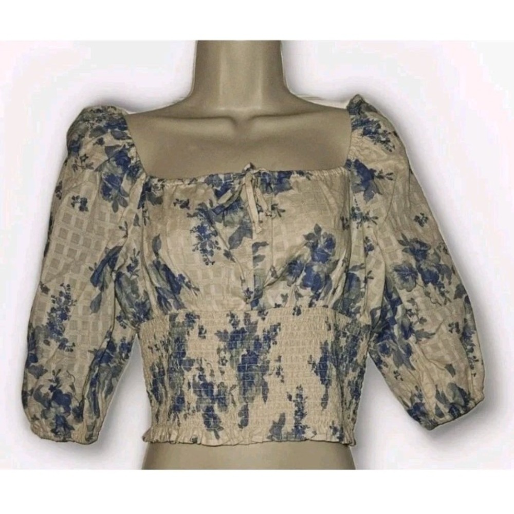 American Eagle Floral Cottagecore Y2K‎ Smock Babydoll Top 3/4 Sleeve Size M